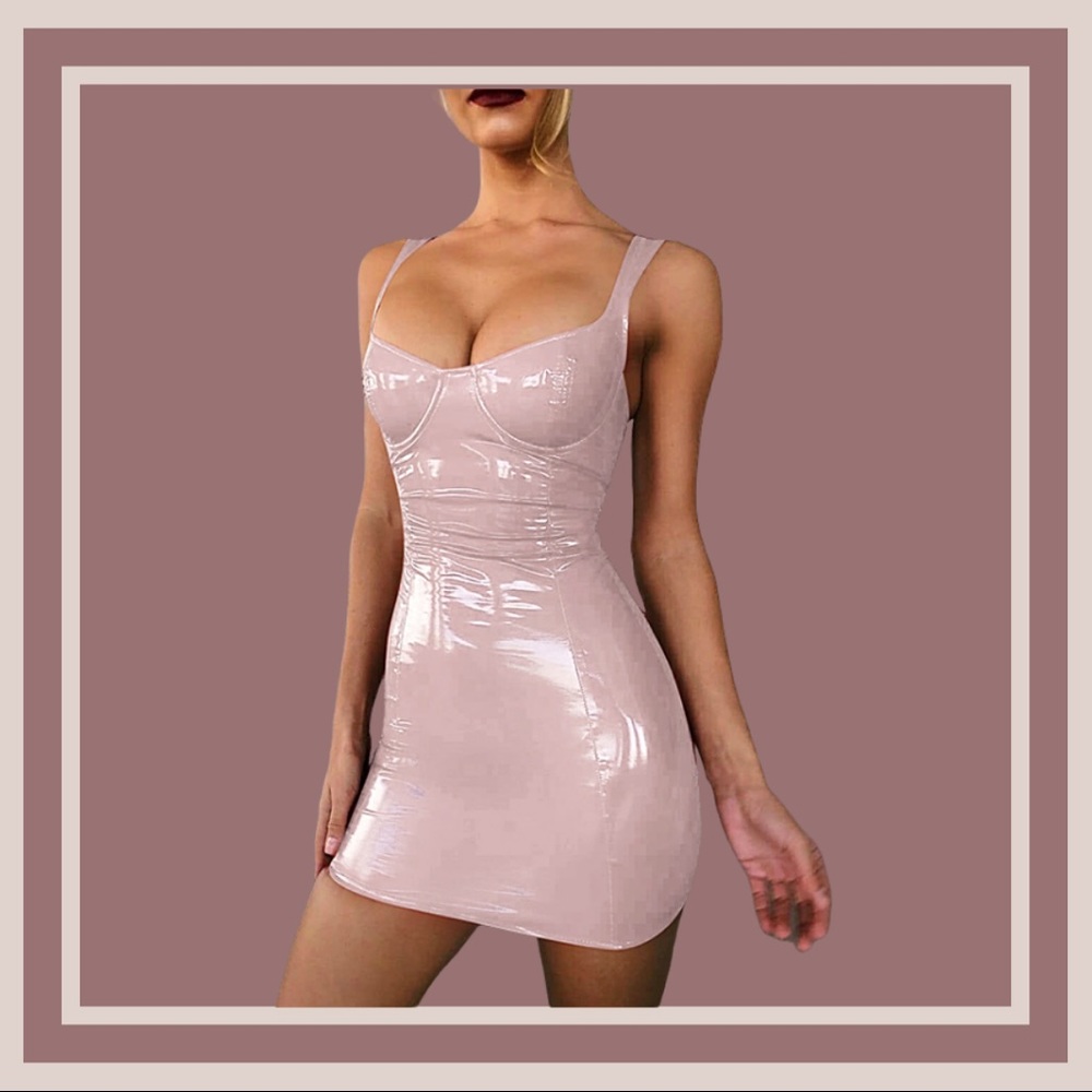 Sexy Bodycon Faux Leather Midi Dress NWT - Picture 4 of 10